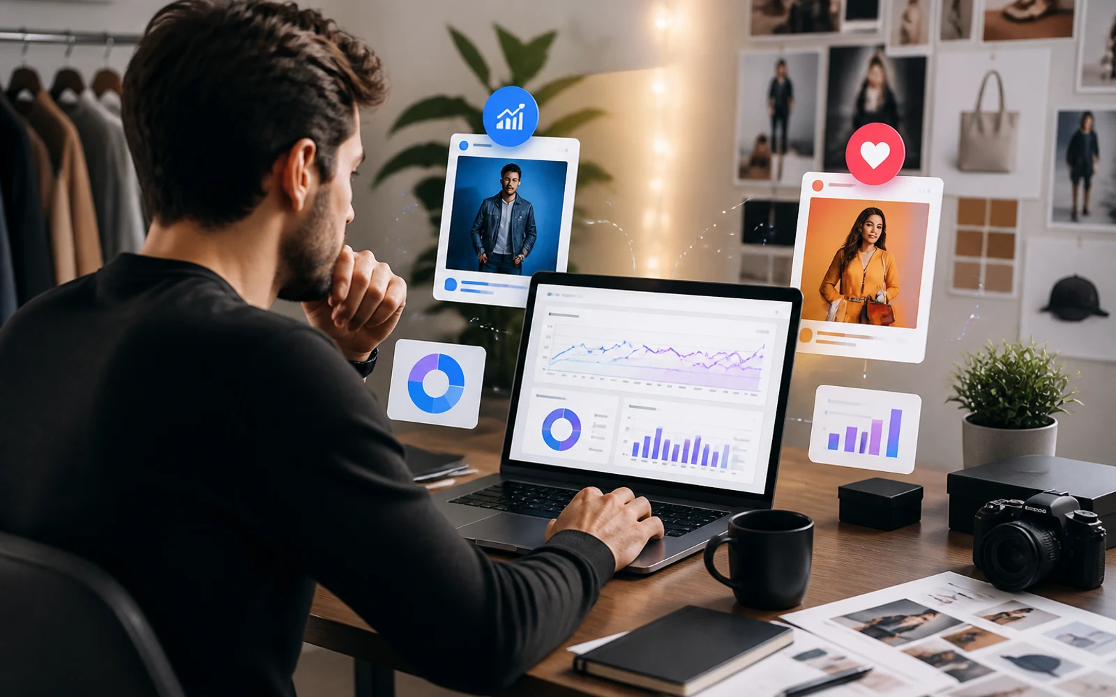 Operador de ecommerce revisando métricas y creatividad en campañas de Facebook e Instagram Ads