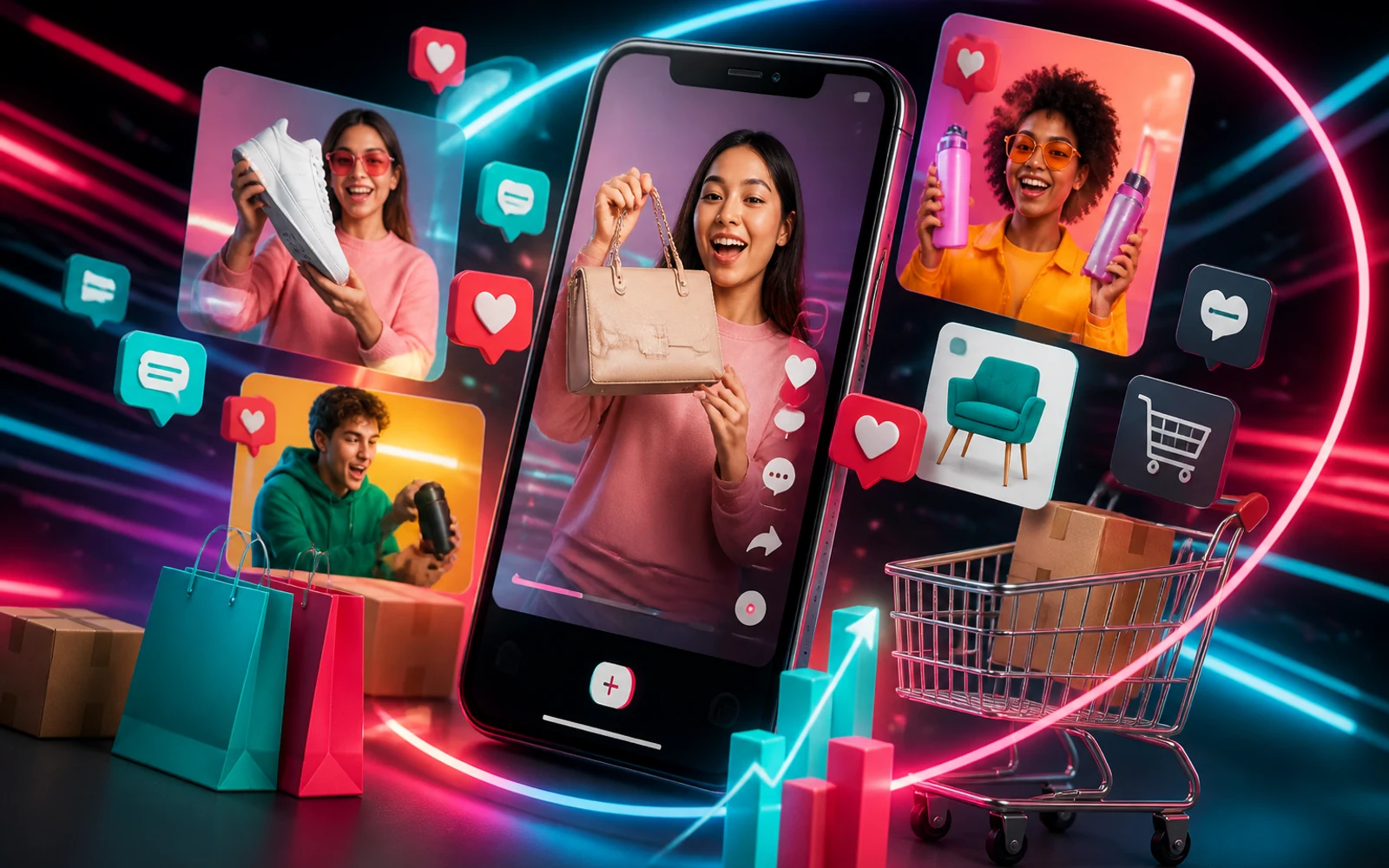 Representación gráfica de TikTok Ads para ecommerce con enfoque en UGC y social commerce