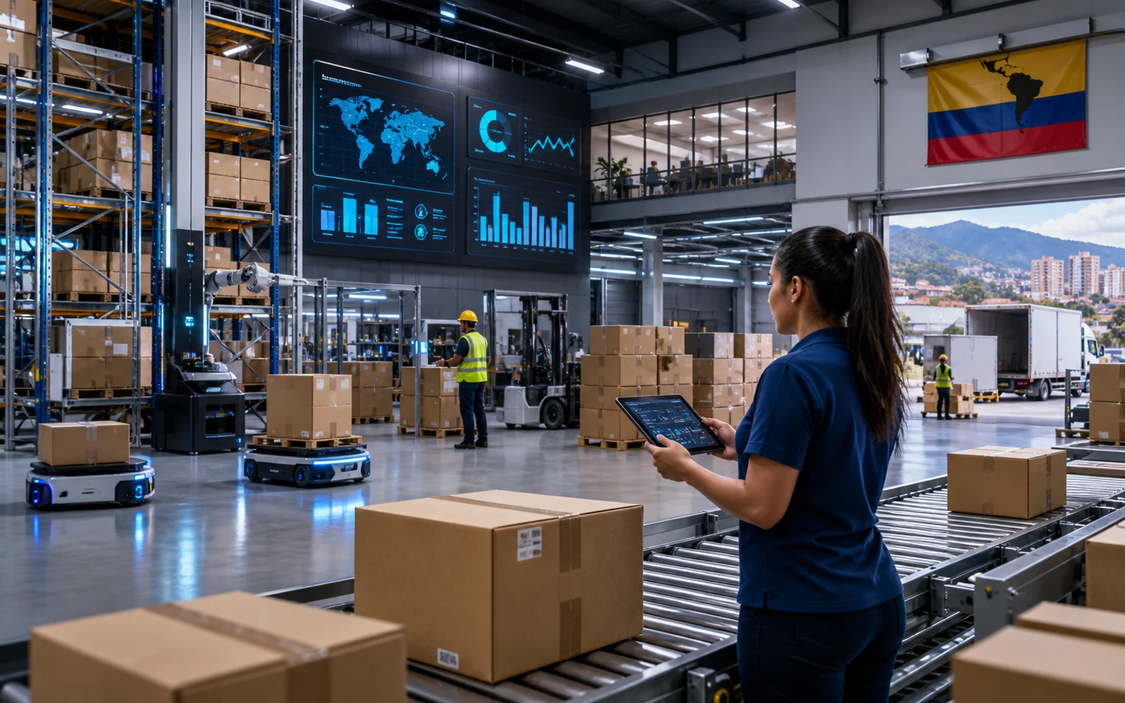 Centro logístico moderno con tecnología de almacenamiento y monitoreo digital en Latinoamérica