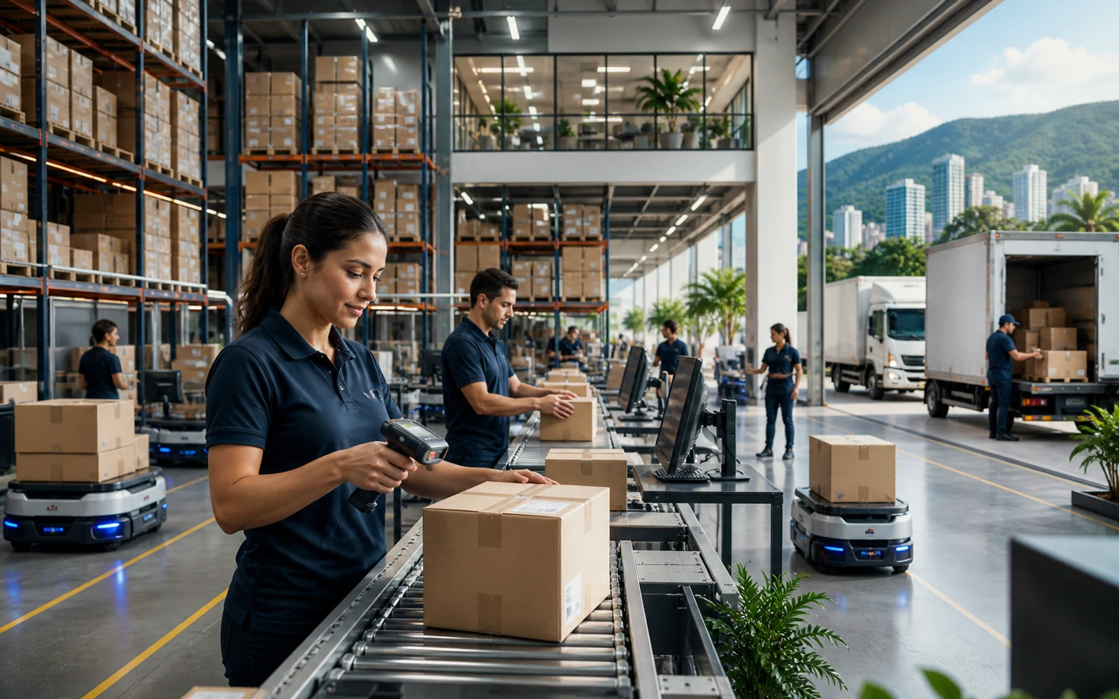 Centro de fulfillment moderno en Latinoamérica con tecnología avanzada y logística organizada