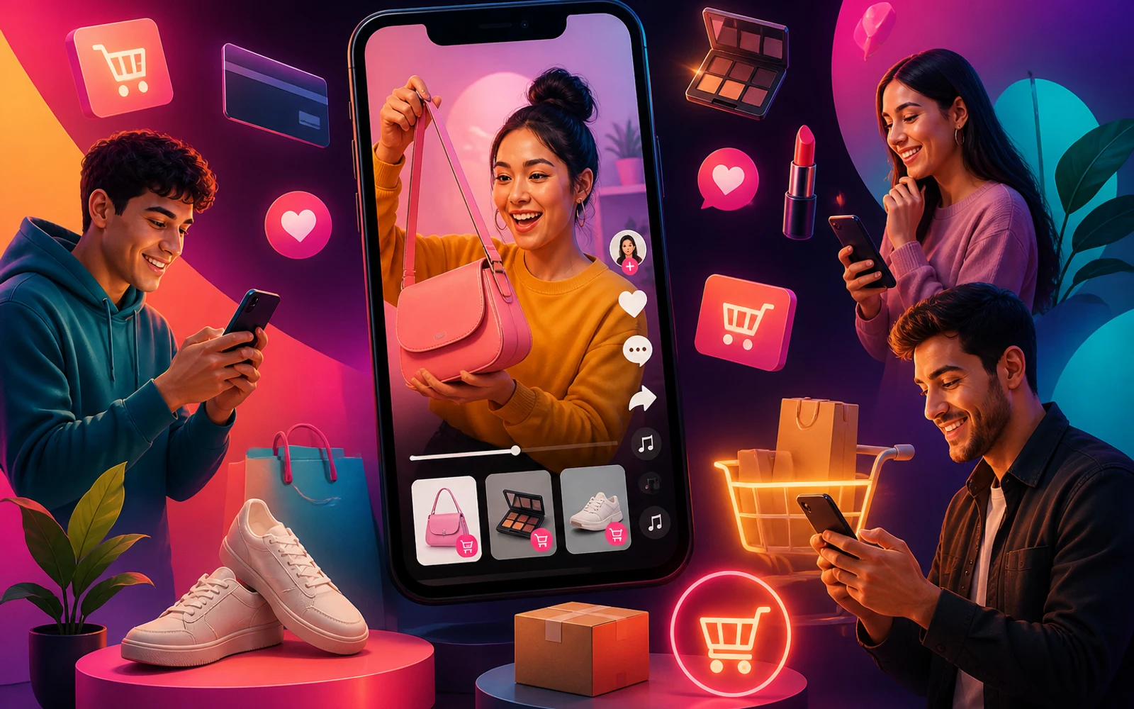 Usuarios interactuando con contenido de video corto en TikTok vinculado a ecommerce y compras digitales