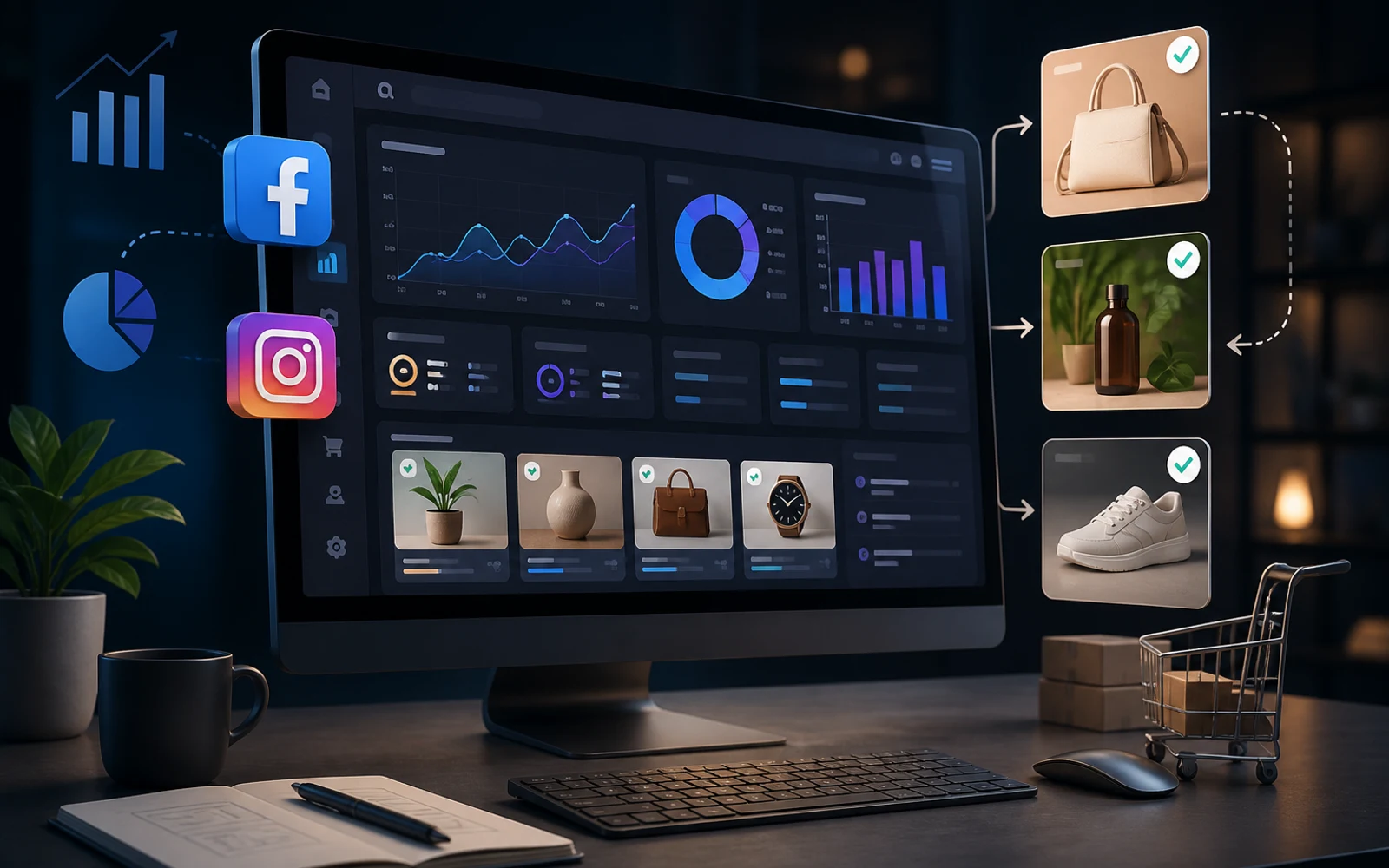 Dashboard digital con métricas y creatividad para campañas de Facebook e Instagram Ads en ecommerce