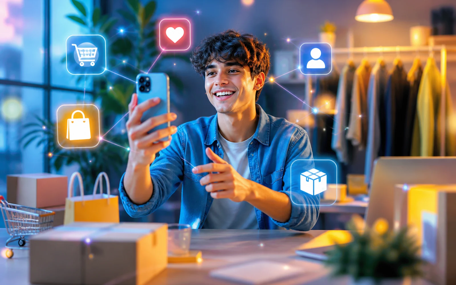 Persona creando contenido para TikTok Ads con elementos de ecommerce y social commerce