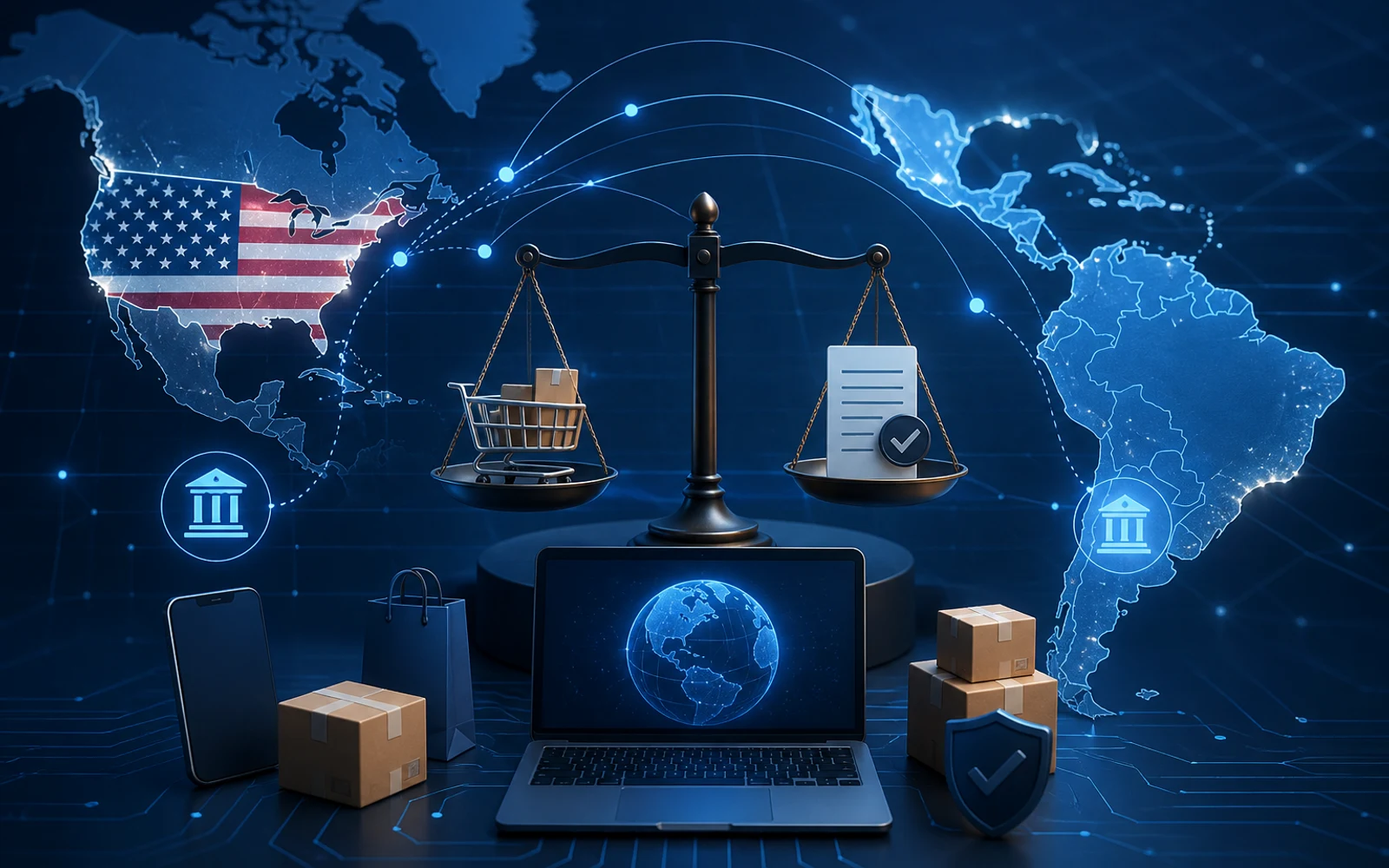 Gráfico representativo de regulaciones fiscales para ecommerce entre EE.UU. y Latinoamérica