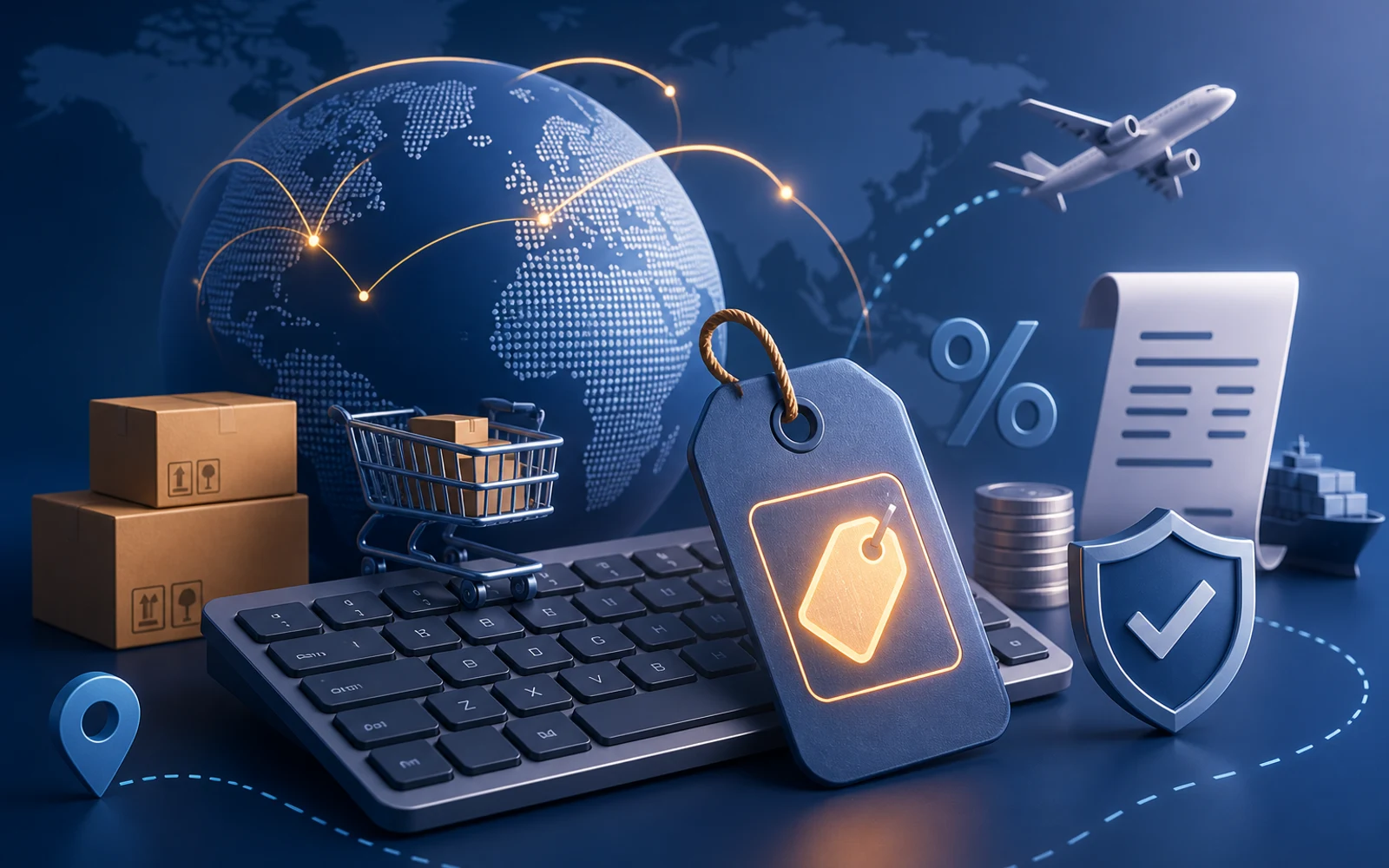 Representación visual de comercio electrónico y regulación fiscal digital